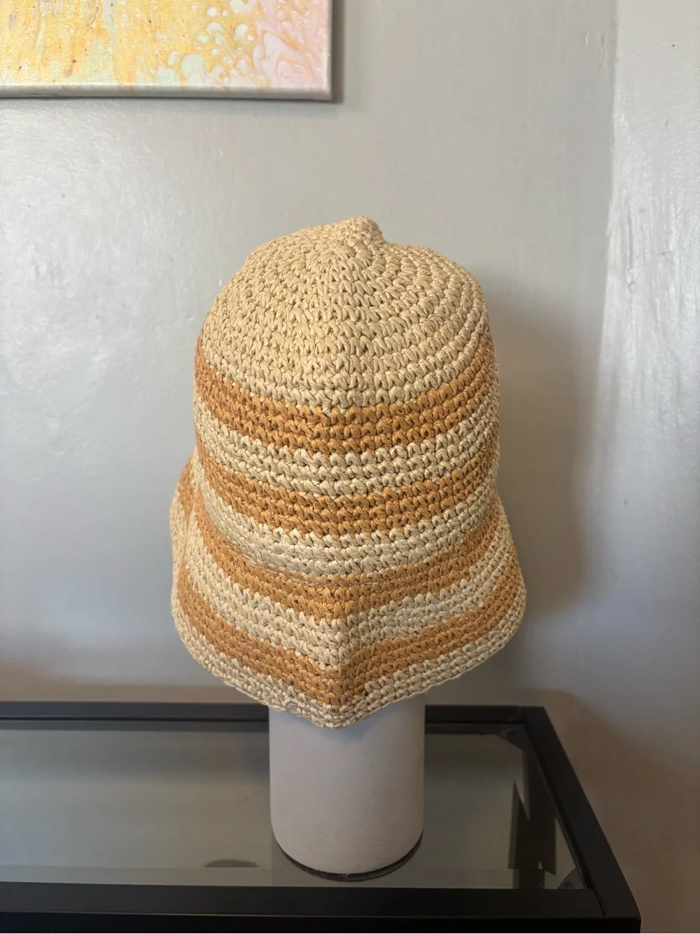 Orange & Tan Striped Crochet Bucket Hat
